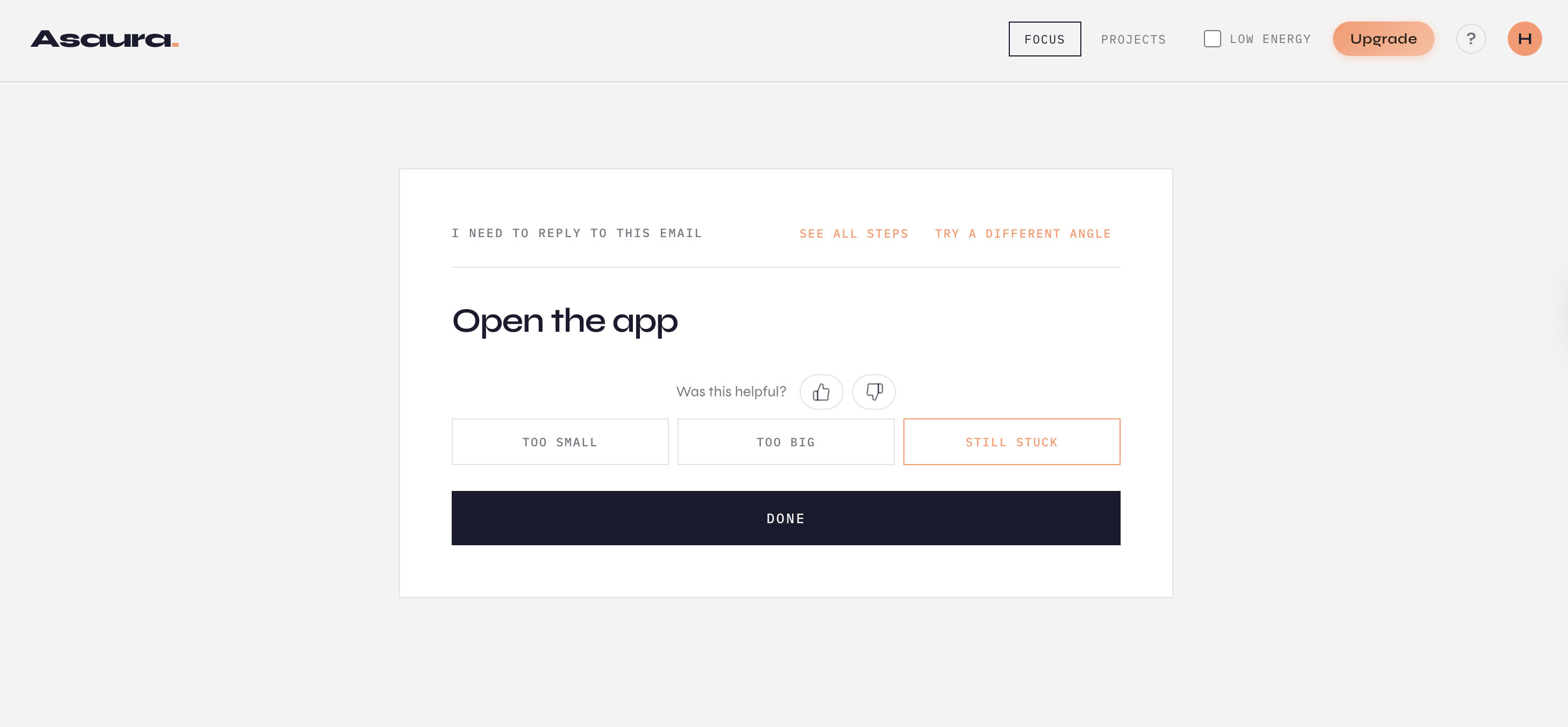 Asaura one at a time view - single step